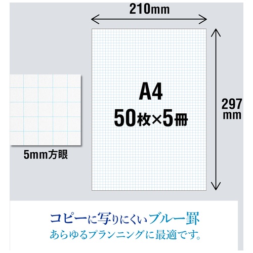 スマートオフィス】プロジェクトペーパーA4 5mm方眼PHA45P 5冊 オキナ