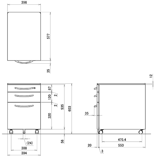 スマートオフィス】サイドキャビ JX-046SC-B3 T2/TBK プラス