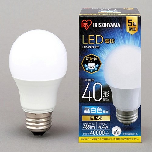 スマートオフィス】LED電球40W E26 広配光 昼白色 4個セット アイリス 
