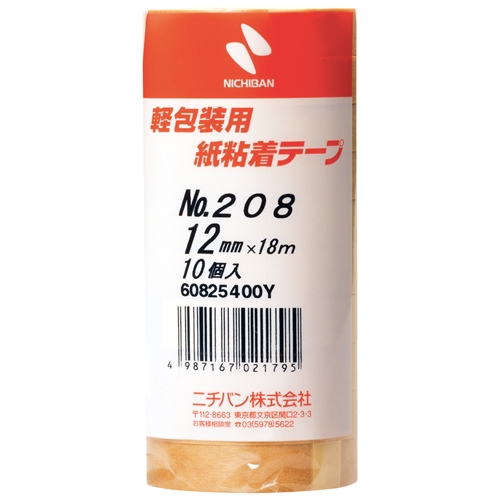 スマートオフィス】紙粘着テープ 208-12 12mm×18m 10巻 ニチバン