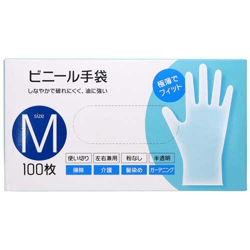 スマートオフィス】ビニール手袋 M 100枚入 大和物産