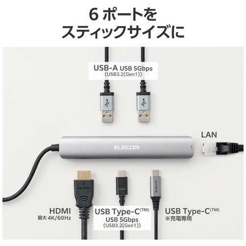【スマートオフィス】ドッキングステーション 6in1 スリムタイプ エレコム