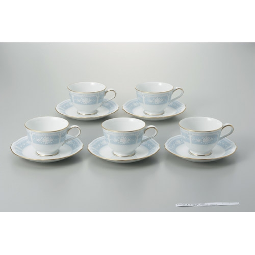 ノリタケレースウッドコールドコーヒーカップ5客、￼27センチプレート 