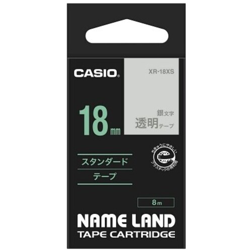 スマートオフィス】透明テープ XR-18XS 透明に銀文字 18mm カシオ計算機