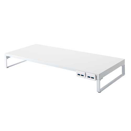 スマートオフィス】机上台 590mm USB3.0ハブ付 白 A-7334-0 