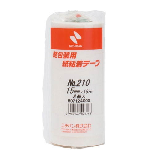 スマートオフィス】△紙粘着テープ 210-15 白 15mm×18m 8巻 ニチバン