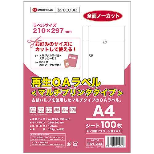 スマートバリュー OAラベル レーザー用 12面B 500枚(100枚×5冊) A291J