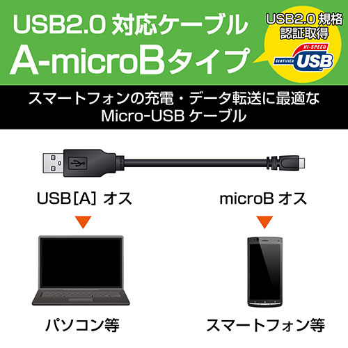 スマートオフィス】MicroUSB(A-MicroB)ケーブルU2C-AMB20BK エレコム