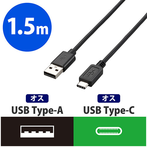 スマートオフィス】USB2.0ケーブル U2C-AC15BK エレコム