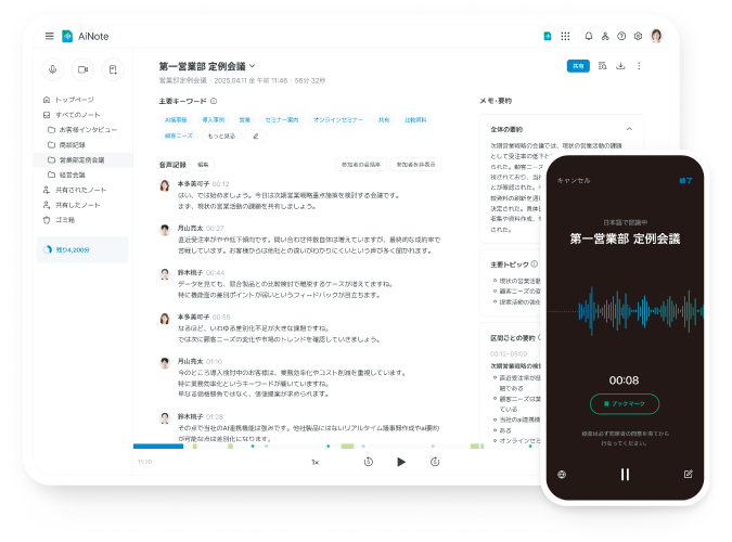 LINEWORKSAiNoteの画面